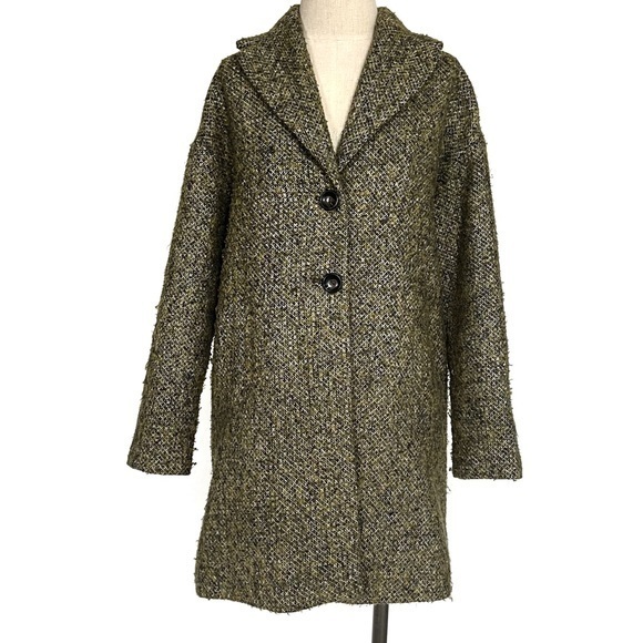 Zara Basic Oversized Tweed Black Brown Green Yellow Peacoat Size Extra Small